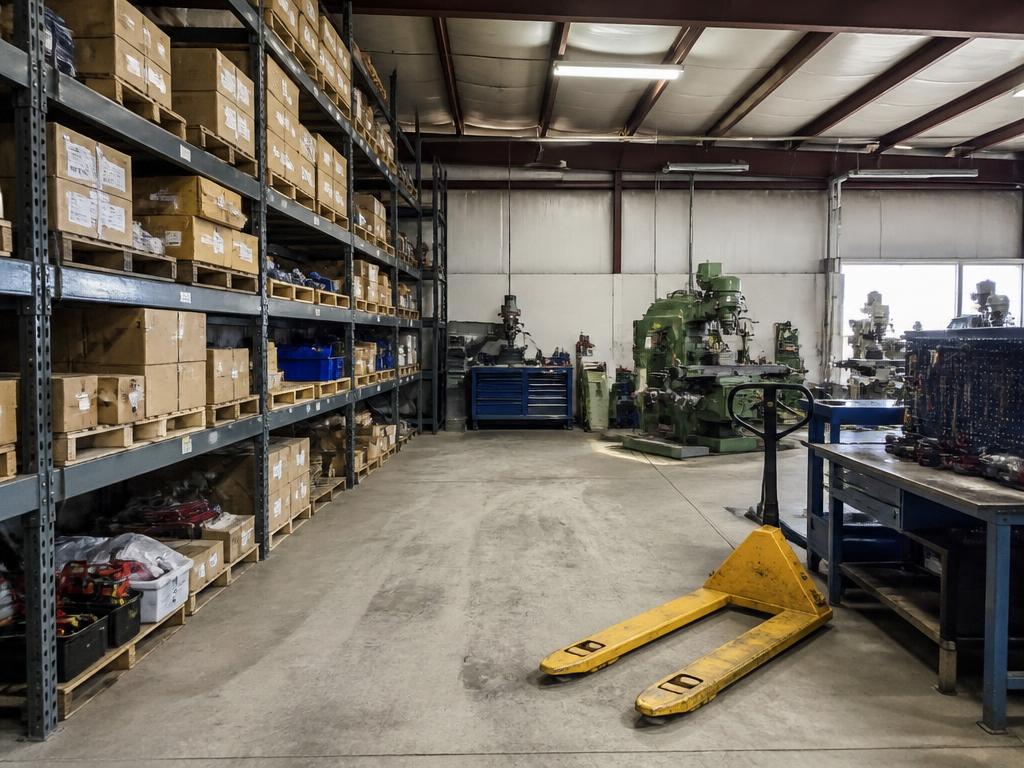 Example photo of a warehouse with racks, a pallet jack and machinery documented in MemoSafe
